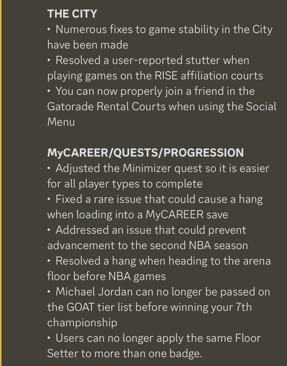 JABridgeforth's tweet photo. NBA 2K24  |  PATCH 2 NOTES

“Update will be released soon”

(via NBA 2K/Discord) https://t.co/EFjqiEjGPe