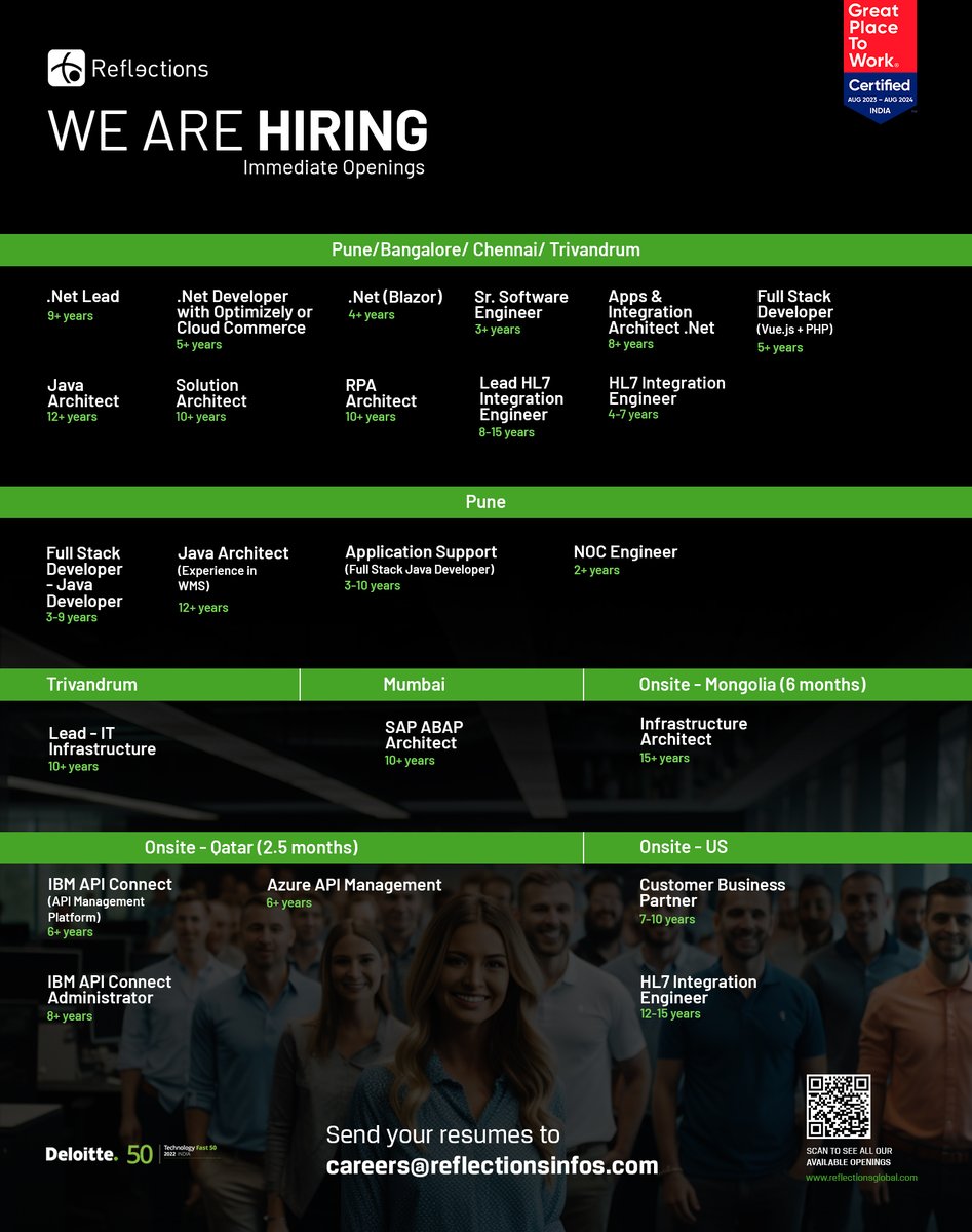reflectionsis's tweet photo. #wearehiring #immediateopenings #reflections #reflectionsinfosystems #reflectionsglobal

Send your resumes to careers@reflectionsinfos.com

Check out all our openings at https://t.co/L1hEjk2PDB

#punejobs #trivandrumjobs #onsitejobs #usajobs #qatarjobs #mumbaijobs #mongoliajobs https://t.co/qsgDFdAdkA