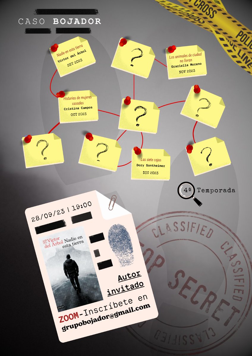 MarimenAy's tweet photo. Arrancamos fuerte la 4a temporada de nuestro Club de lectura. Con el maravilloso
@Victordelarbol que nos hablará de su última novela Nadie en esta tierra. 28.09 a las 19.00 online Inscripción: grupobojador@gmail.com
@EdDestino #libros #thriller #lectu https://t.co/ayuBhF3YT7