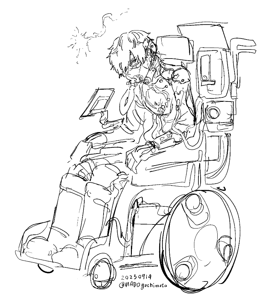 他人に押してもらわないと動かせない車椅子だし生命維持装置も本人には操作できない位置にあるしバイタルモニタも外向いてるしこれに繋がれてないと息も食事もできないし血も常に透析してないと間に合わないし脳直ケーブルでバイパスしてようやく手足が動かせる(戦闘時以外はカットされてる)傭兵くん