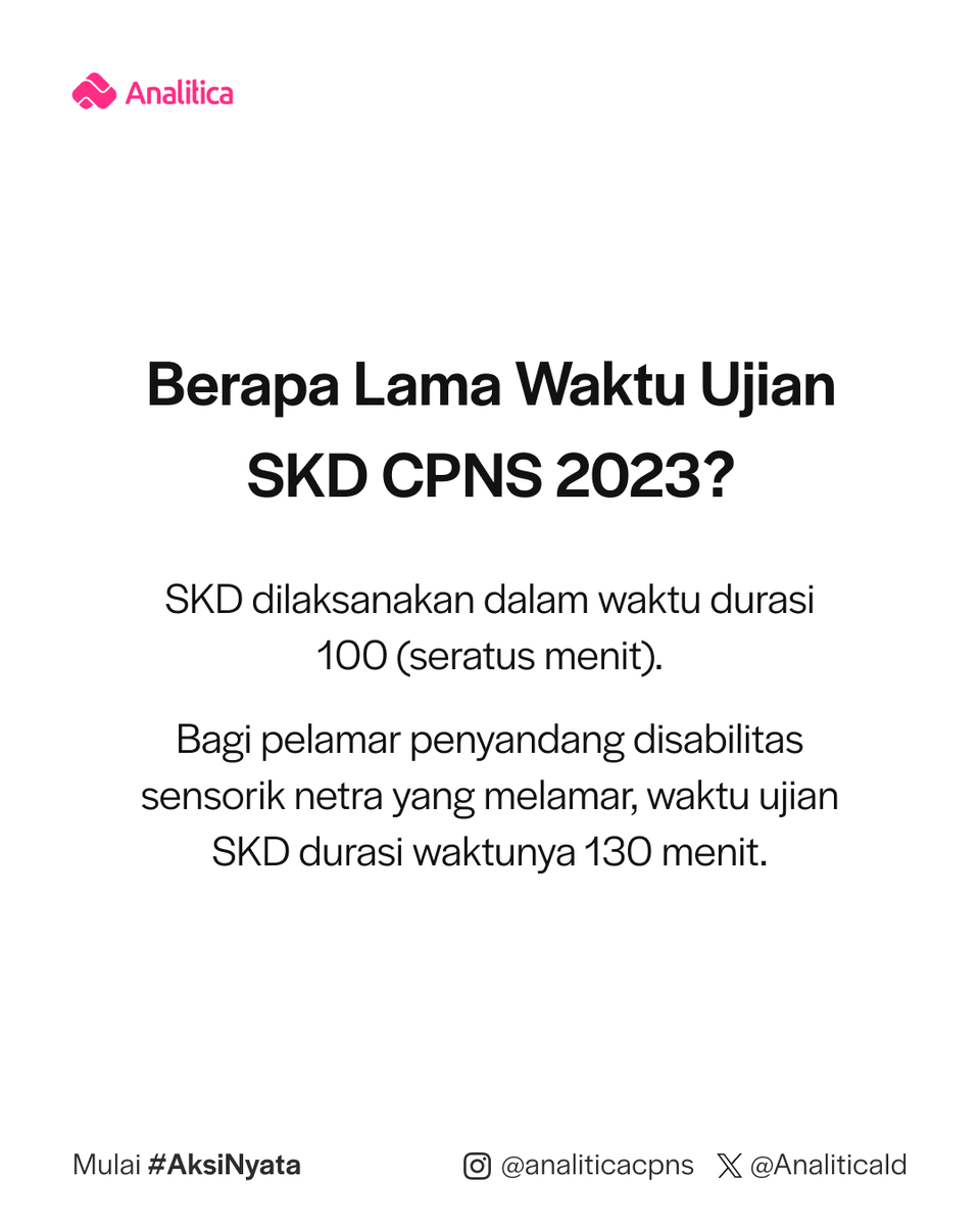 AnaliticaId's tweet image. ‼️ Update informasi CPNS 2023.

- Jumlah Soal SKD
- Durasi waktu tes SKD CPNS
- Ambang Batas
- Kisi-kisi

Baca rekapnya disini.