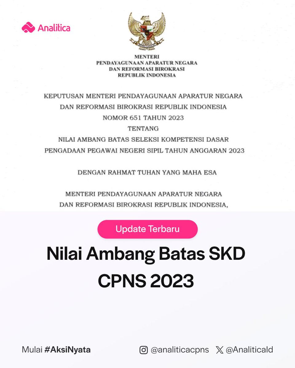 AnaliticaId's tweet image. ‼️ Update informasi CPNS 2023.

- Jumlah Soal SKD
- Durasi waktu tes SKD CPNS
- Ambang Batas
- Kisi-kisi

Baca rekapnya disini.