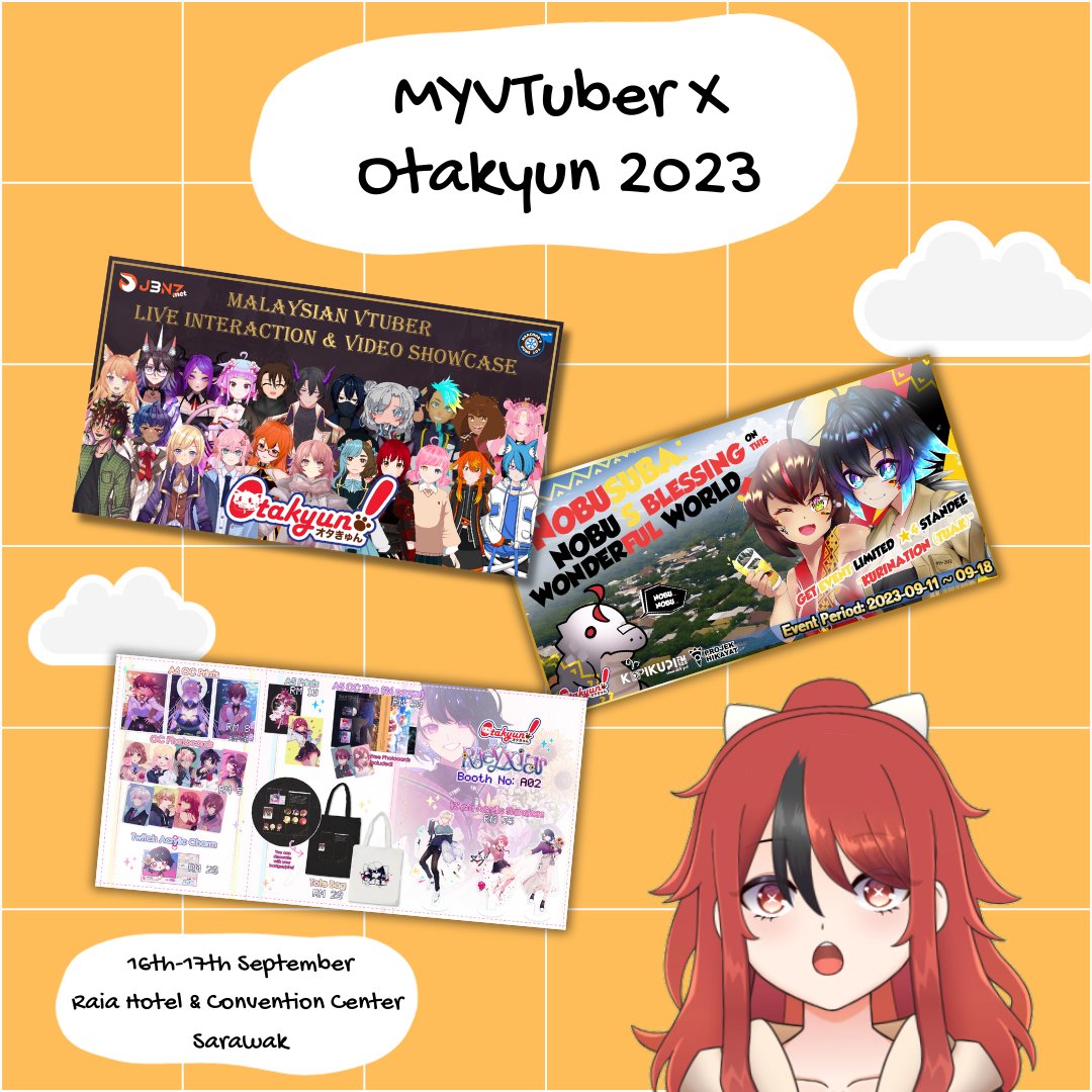 AliaNabalu's tweet photo. 📢 MYVtuber x Otakyun 2023 📢
Hi kitak (⁠≧⁠▽⁠≦⁠) Apa cita tek? Malaysian Vtubers are coming to @OtakyunMY this 16th-17th September! ✨

Booths you have to go!
A12 - Dark Circles Cult
A2 - Raeyxia
E03 - Projek Hikayat
C18 - J3nZ x Haachor

(1/8)
#MyVT #MYVTuber #Vtuber https://t.co/X0iSDnPY1T