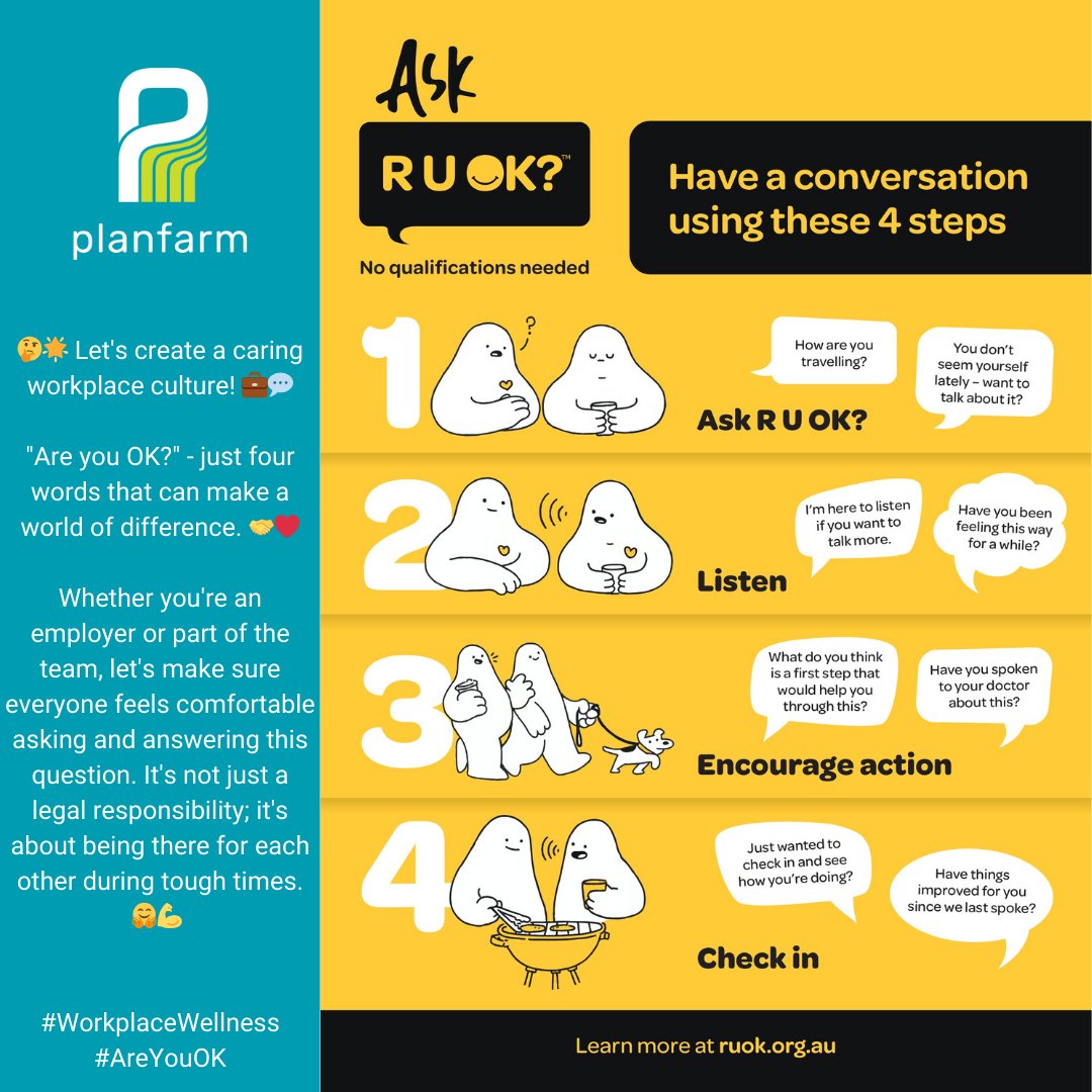 "Are you OK?" matters at work. 

Let's build a culture where asking and answering this question is second nature. It's not just our duty; it's about supporting our colleagues during tough times. 💪❤️ 

#WorkplaceWellness #AreYouOK