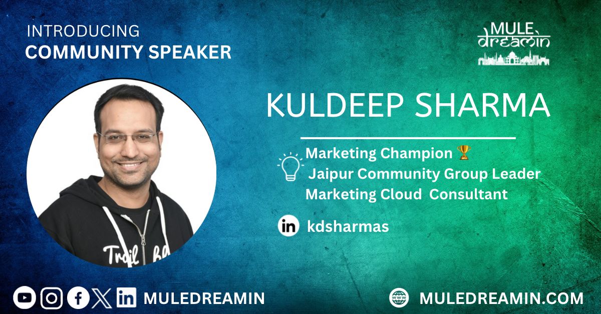 Meet 🌟 @kdsharmas 🌟, our next Community Speaker - A Salesforce expert and #MarketingChampion✨! 

With 13+ years of experience, he's pushing the boundaries of #marketing automation at @dotsquares ☁️. 

Don't miss out on his session at #MuleDreamin 🎉✨

linkedin.com/posts/muledrea…