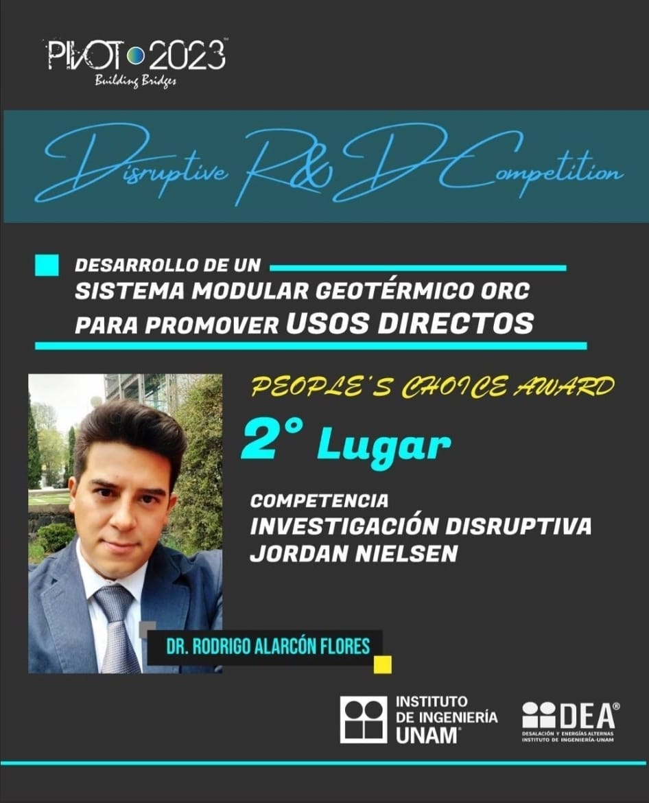 ¡Muchas gracias por su apoyo! 🙌

Gracias a su participación y sus votos obtuvimos el segundo lugar de la Competencia de Investigación Disruptiva Jordan Nielsen.

#geotermia #PIVOT2023 #usosdirectos #DisruptiveResearch