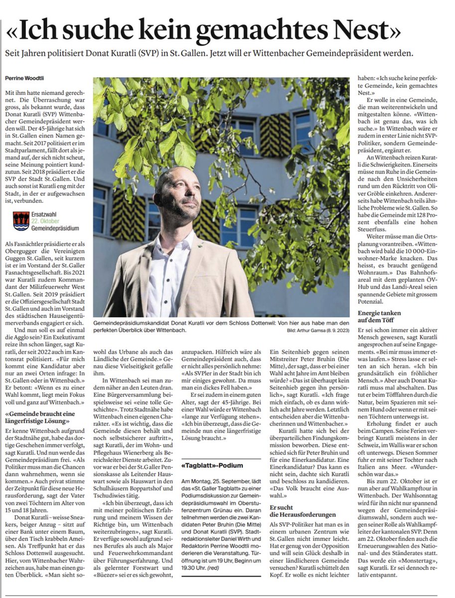 Ja ich will.
Ich pack an, denk mit, hör zu und bin Lösungsorientiert. Bei mir steht die Sache immer im Vordergrund.
Am 22. Oktober Donat Kuratli als Gemeindepräsident von Wittenbach wählen.
#wittenbach #gemeindepräsident #wahlen #donatkuratli