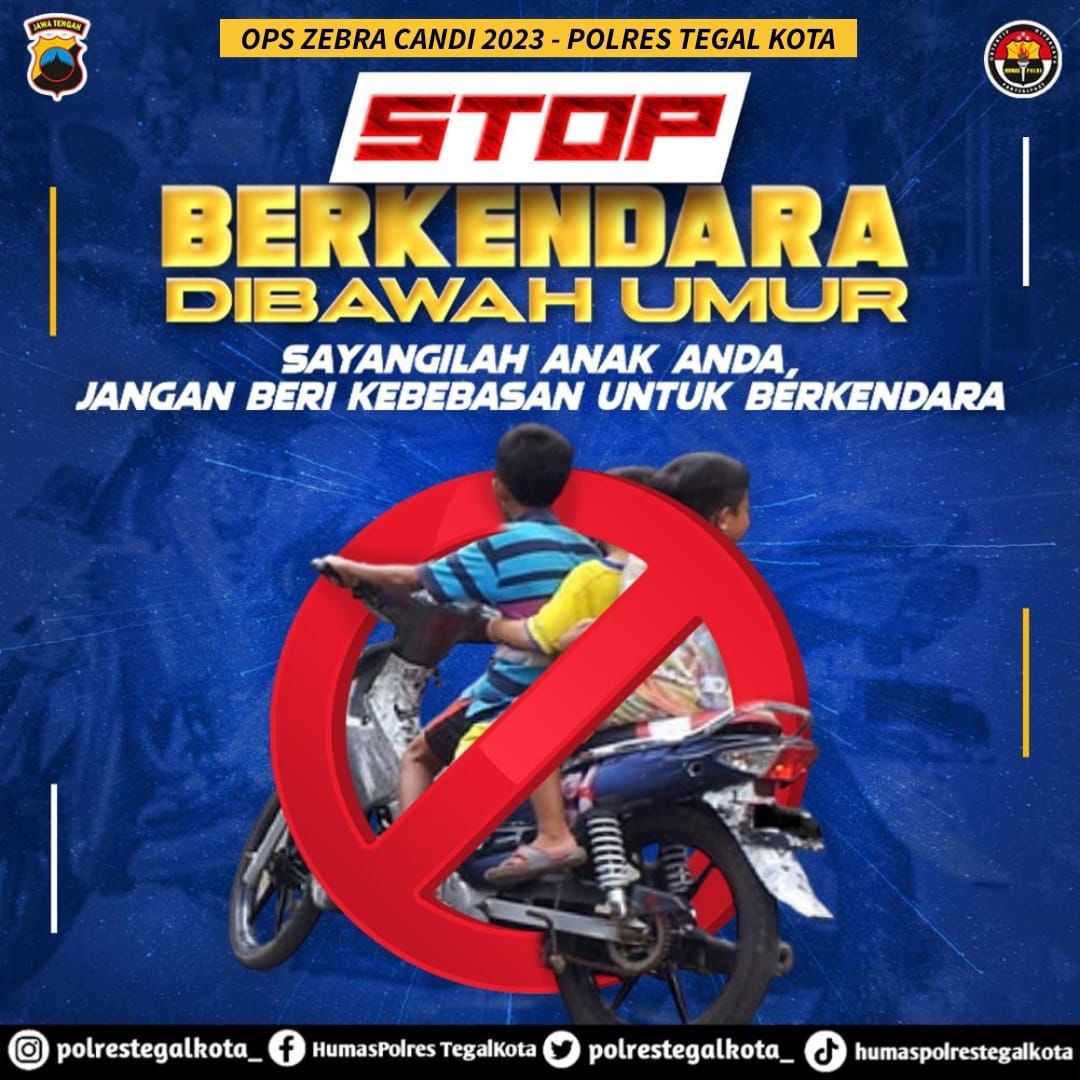 HumasKawasan's tweet photo. STOP BERKENDARA DI BAWAH UMUR.
.
Sayangilah Anak Anda, Jangan beri kebebasan berkendara.
.
#polripresisi
#poldajateng
#polrestegalkota
#stopberkendaradibawahumur
#opszebra
#opszebracandi2023
@humas_poldajateng
@ditlantaspoldajateng
@satlantastegalkota https://t.co/bFIVEG6be7