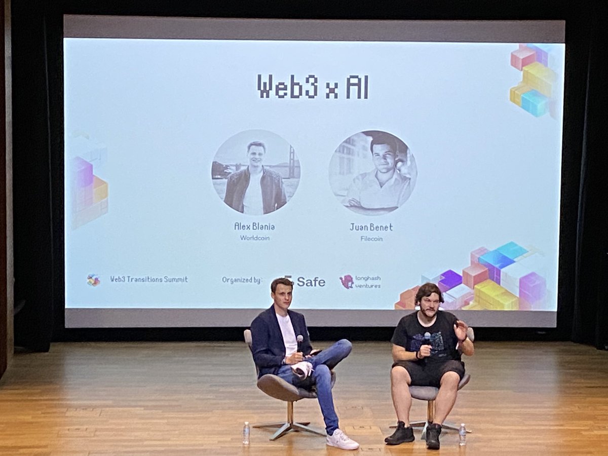 LongHashVC's tweet photo. .@alexblania from @worldnetwork and @juanbenet from @protocollabs talking about the future and the intersection of Web3 and AI #W3TS https://t.co/BqGC8xM8fV