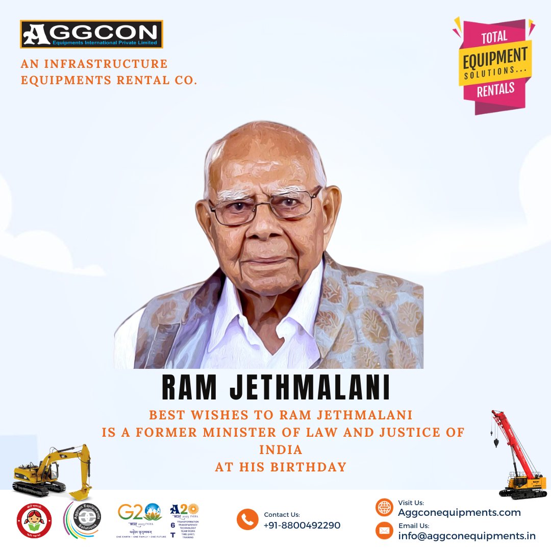 AGGCONEQUIPMENT's tweet photo. Mr. Ram Jethmalani (Former Minister of Law and Justice of India)
Birth Anniversary
We thank you for your outstanding services to the nation.
#G20Bharat #GlobalRentalAlliance #aggcon20 #A20 #aggcon #RamJethmalani #LegalIcon #RememberingRamJethmalani #JusticeForAll #LegalLegend #LawAndJustice #RamJethmalaniLegacy #IndianLawyer #LegalMind #RamJethmalaniTribute