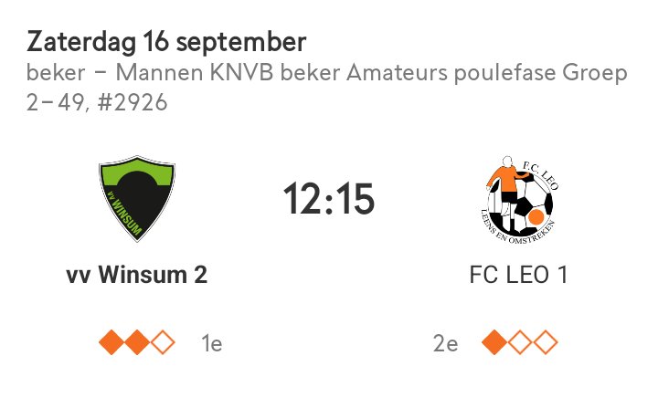 Aanstaande zaterdag de beker kraker tussen <a href="/FCLEOLeens/">FC LEO</a> en de jonge talenten van de <a href="/vvwinsum2/">VV Winsum 2</a> 
Komt dat zien ! De mannen van <a href="/Bart_Waninge/">Bart Waninge</a> tegen de oranjehemden van <a href="/Rowananas9/">Rowan Rozema</a>
De koffie staat klaar !