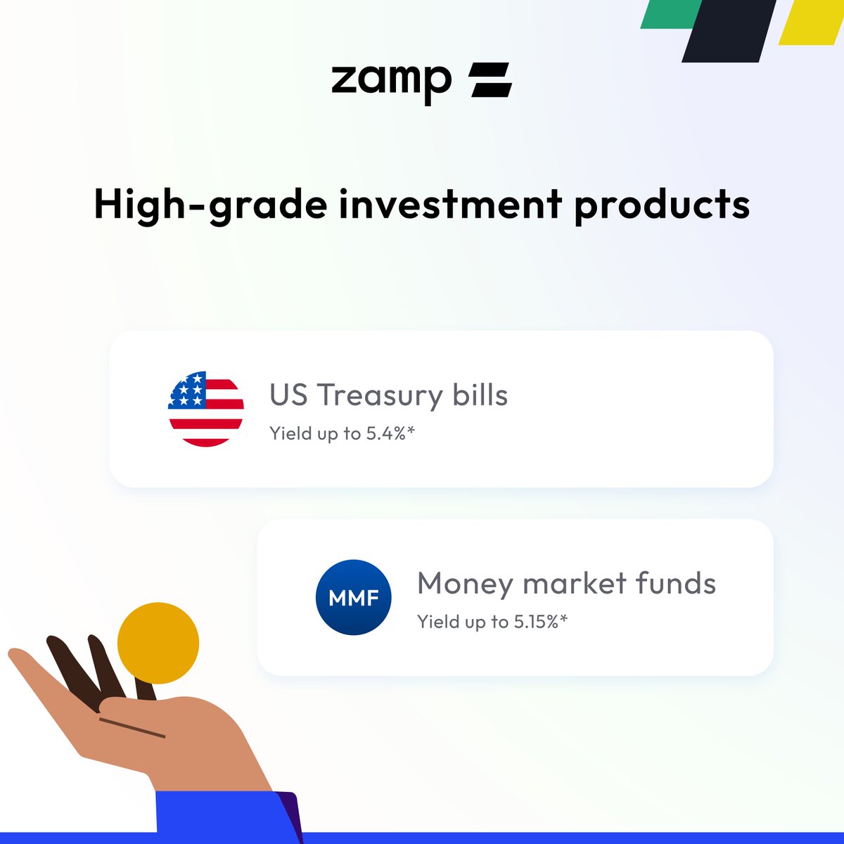 zamp_ai's tweet image. With Zamp Treasury invest in high-grade Investment product
▶ US Treasury bills: earn up to 5.4%* annually backed by U.S. Government
▶ Money market funds: Earn up to 5.15%* annually powered by Vanguard and Fidelity
To explore and invest sign up at zamp.finance