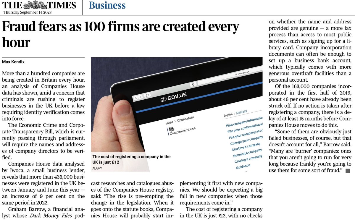 paullewismoney's tweet photo. Criminals are flooding Companies House with new fake businesses before new law begins which will require verification of directors, claims fraud specialist https://t.co/innDRJtQ4H