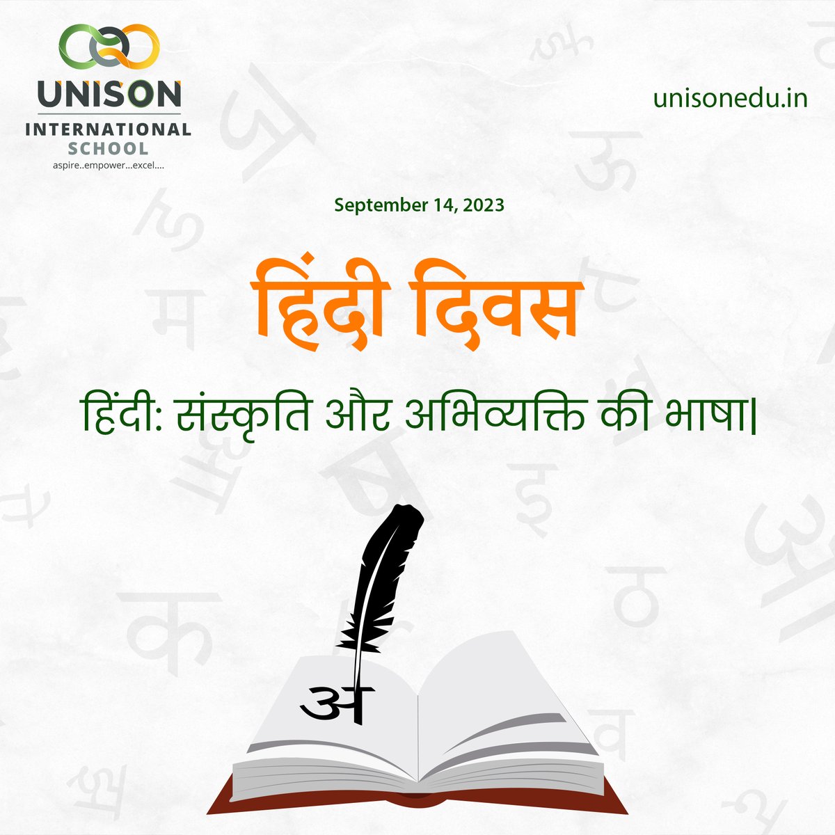 UnisonIntSchool's tweet image. Let&apos;s celebrate Hindi Diwas with pride and honour our rich linguistic heritage.

#HindiDiwas #LanguagePride #CelebrateHindi #UnisonInternationalSchool #Excellence #Academics #ExtracurricularActivities #FutureLeaders #CBSESchool #21stCenturyCurriculum #FunLearning