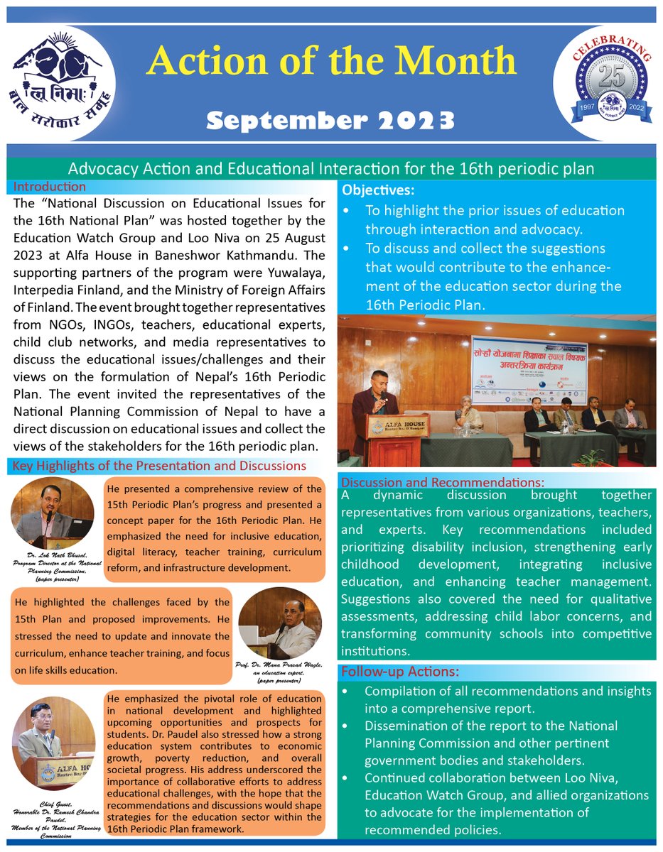 Loo Niva has published its Action of the Month_September 2023.
For more details: Please Visit us on,
loonivachild.org.np/publications
instagram.com/loonivachild/
facebook.com/loonivachild