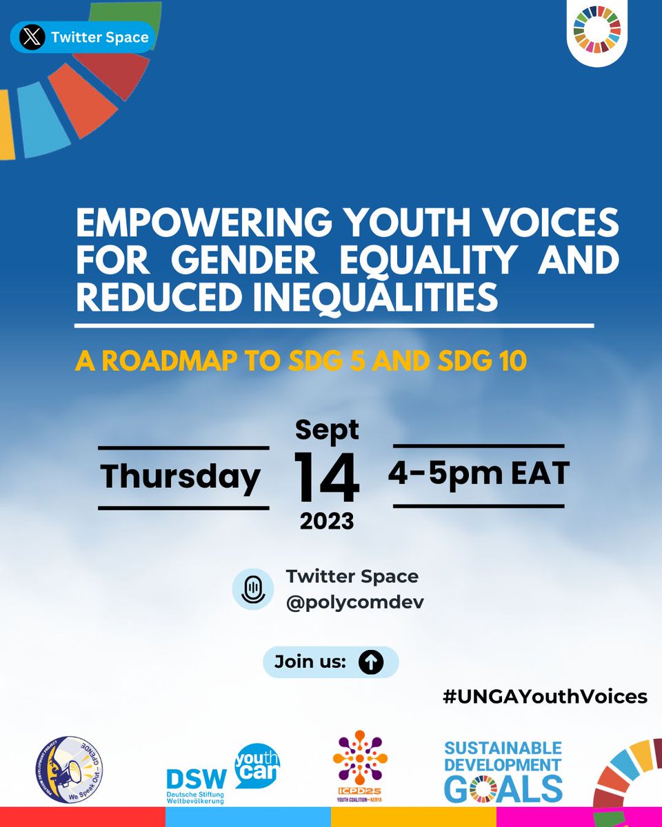 Don't miss out! the conversation today as we equip our youth with knowledge on how to handle gender equality and reduced inequalities...
@polycomdev
@DSWKenya
@Icpd25YouthKE
@SDGsKenyaForum
@UNFPAKen
@SDGaction 
#Ungayouthvoices