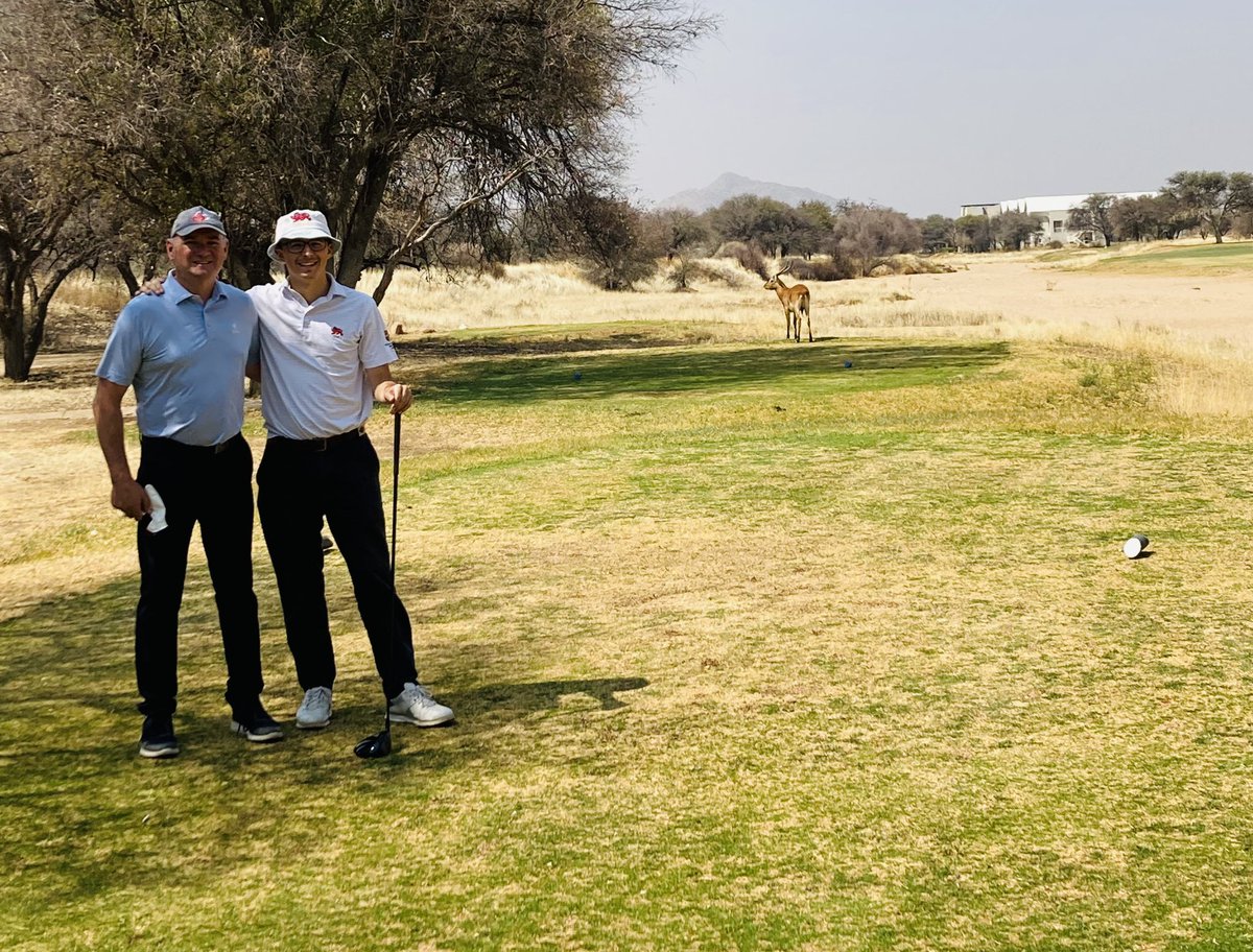 Golf Namibia style. That big guy in the background is in front of our next tee and in no hurry to move.