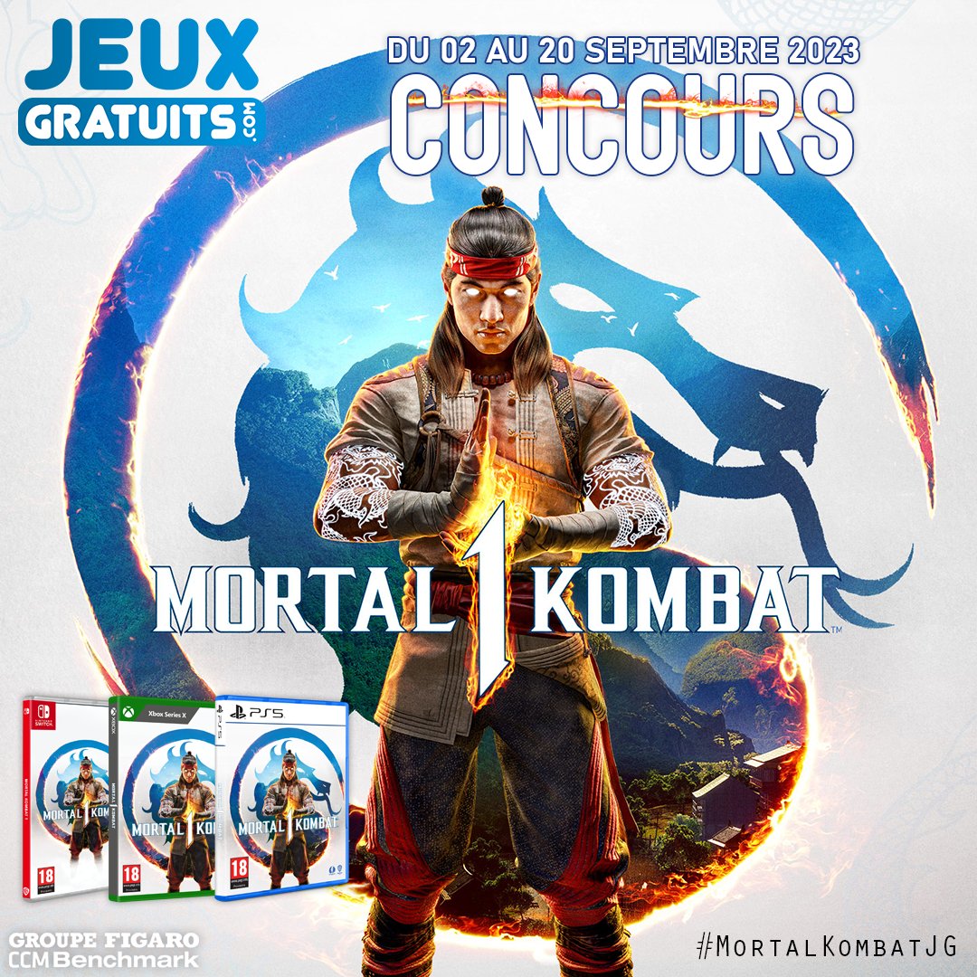 CONCOURS MORTAL KOMBAT 🎁🐉
Le  nouveau volet de la saga ultime arrive le 19 septembre : lance-toi dans  Mortal Kombat 1 avec Jeux-Gratuits.com ! (plateforme au choix du gagnant)

➡ Follow <a href="/JeuxGratuitsCom/">Jeux-Gratuits.com</a> / RT #MortalKombatJG
➡ Inscris-toi sur jeux-gratuits.com/concours/morta…