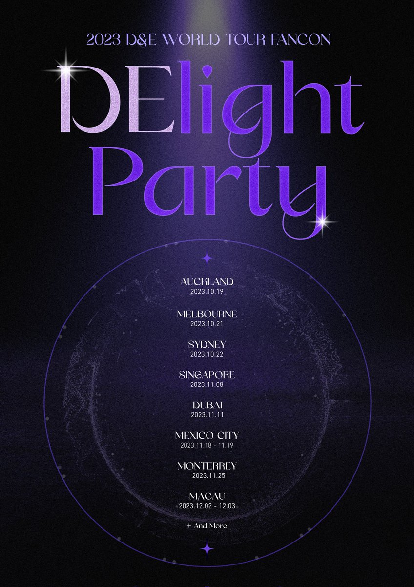 2023 D&E WORLD TOUR FANCON - [DElight Party] 

📍10/19 AUCKLAND
📍10/21 MELBOURNE
📍10/22 SYDNEY
📍11/8  SINGAPORE
📍11/11 DUBAI
📍11/18-19 MEXICO CITY
📍11/25 MONTERREY 
📍12/2-3 MACAU
+ and more 

#슈퍼주니어DnE #SuperJuniorDnE
#SUPERJUNIOR
#EUNHYUK #DONGHAE 
#DElight_Party
