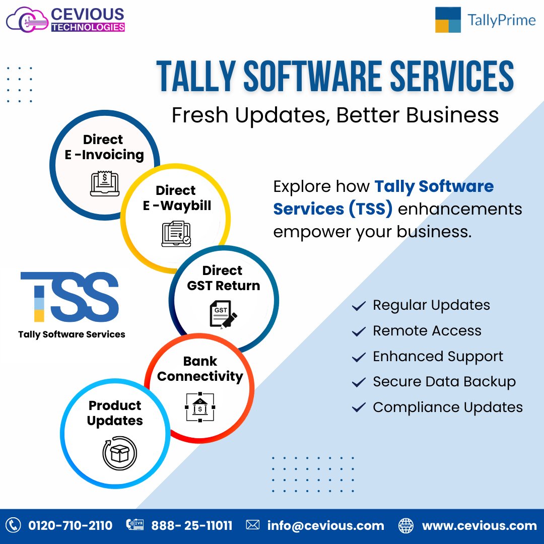 Revitalize your accounting with Tally Software Services' latest updates! Discover efficiency, compliance, and growth in one package.
.
.
#TallyPrime #BusinessGrowth #Efficiency #CeviousTech #RemoteWork #TallySolutions #TSSUpdates #ModernAccounting #DataSecurity #TallySoftware