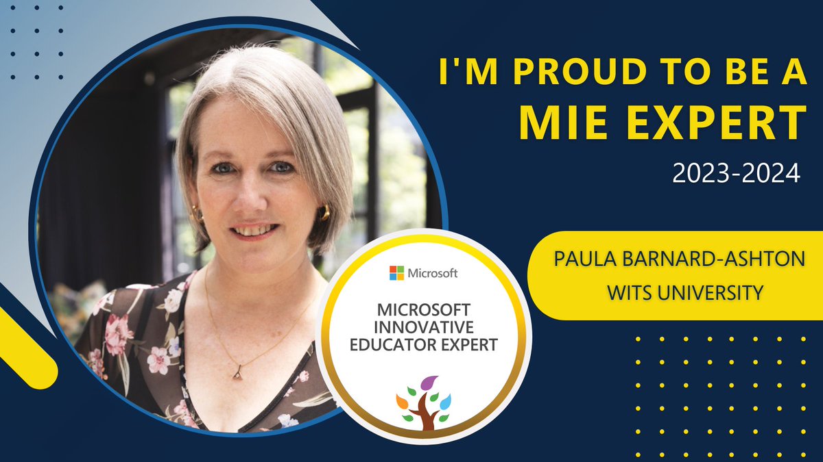 So excited to again be selected as an MIE Expert for 2023-2024 #MicrosoftEdu #MIEExpert <a href="/MicrosoftEDU/">Microsoft Education</a> <a href="/MicrosoftEduSA/">Microsoft EduSA</a> Looking forward to an innovative year. <a href="/eFundanathi/">WitsSTHS eFundanathi</a>