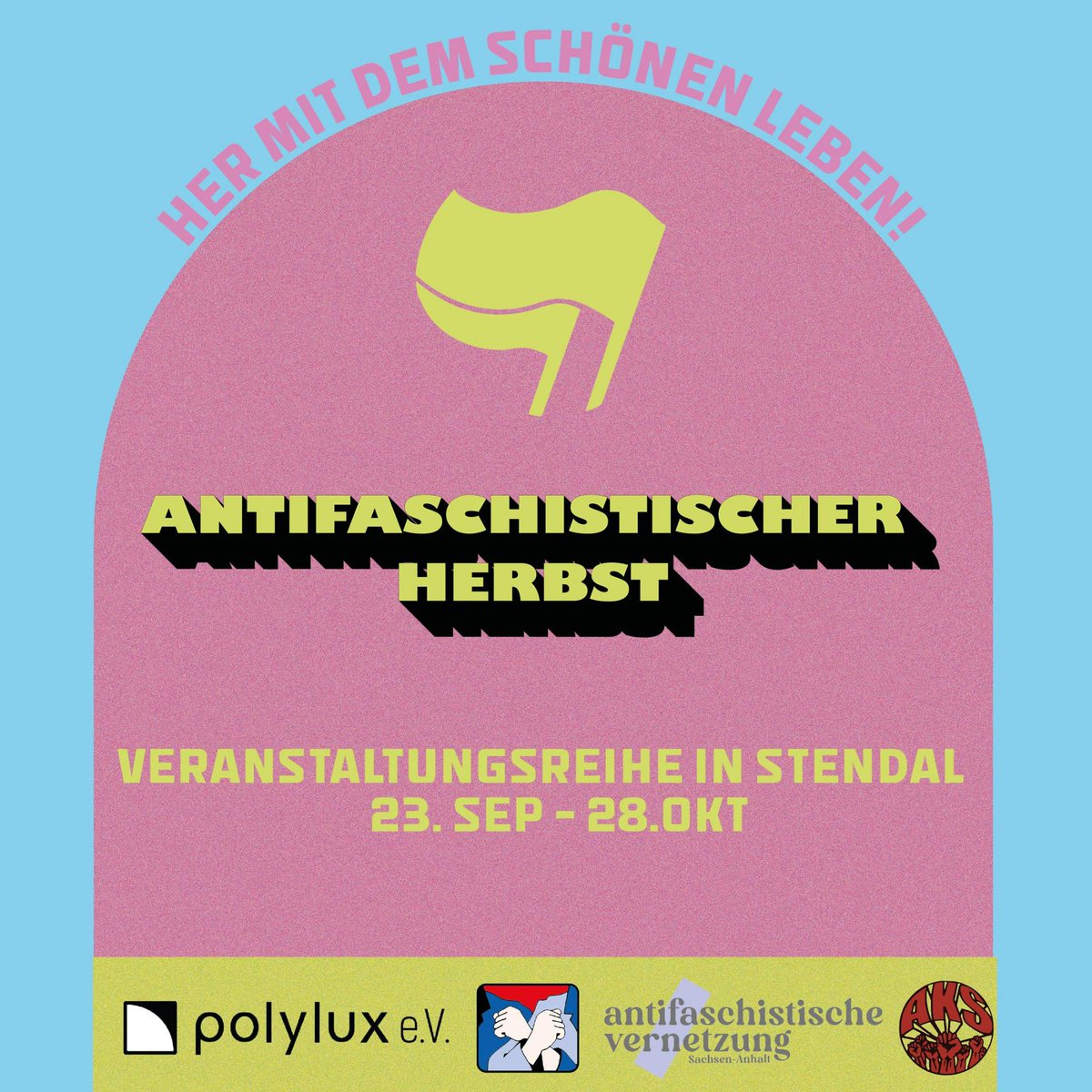 ANTIFASCHISTISCHER HERBST IN STENDAL !!

Demnächst erwarten euch tolle und interessante Veranstaltungen  zu verschiedenen Themen an diversen Orten in #Stendal. Für jede(n) ist etwas dabei ( Kino, Vorträge etc. ).
Wir sehen uns! 🖤♥️

Das ganze Programm 👇
antifavernetzunglsa.blackblogs.org/2023/08/17/ant…