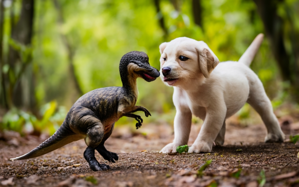 lokeesa's tweet photo. 🦖🐾 Baby dog and baby dinosaur - an adorable duo in a world of imagination and play! 💫 #ImaginaryFriends #PlaytimeJoy #dog #animals https://t.co/NUuY4CumWO