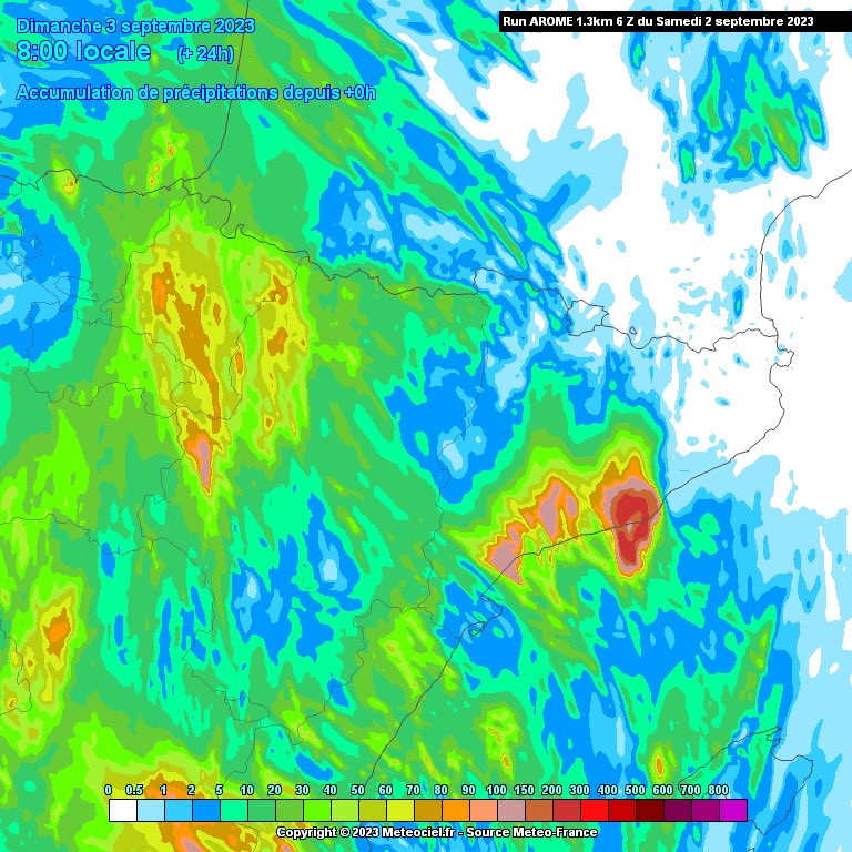 😨 No entenem res, la modelització de l'AROME en la seva última sortida 6z pronòstica una inundació molt perillosa, podria afectar milers de persones

⚡️Sincerament, no sabem on anirà a parar la convergència de vents amb exactitud però algun lloc petarà fort

#Projecte4Estacions