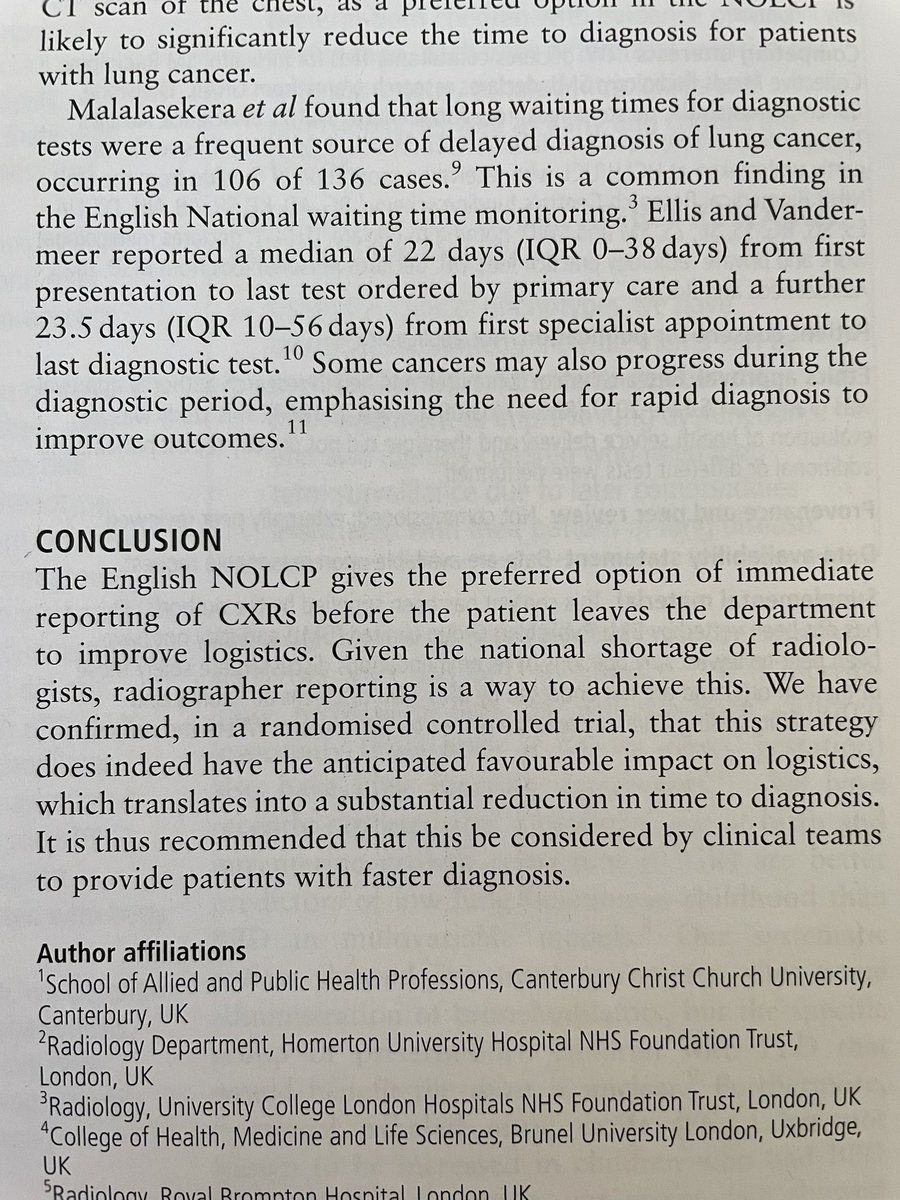 DRBLUNGS's tweet photo. The RadioX study published in print in Thorax today. Proved the value of taking immediate action on chest X-rays suspicious of lung cancer. Time to diagnosis reduced from 63 to 32days, clinically very important @xray_nick @ThoraxBMJ https://t.co/9hOoXZAqqB