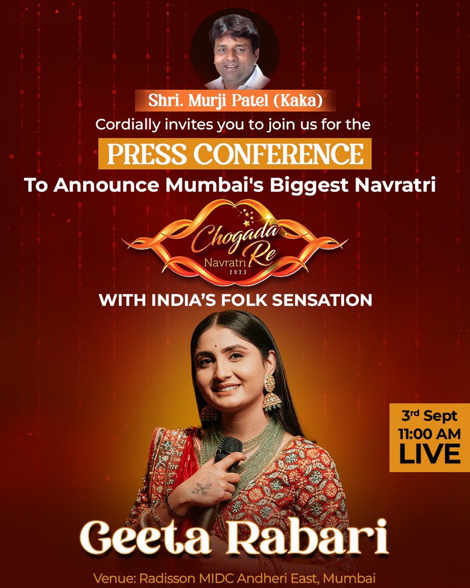 Chogada Re Navratri 2023 Press Conference will be held in Andheri, Mumbai tomorrow at 11:00 AM