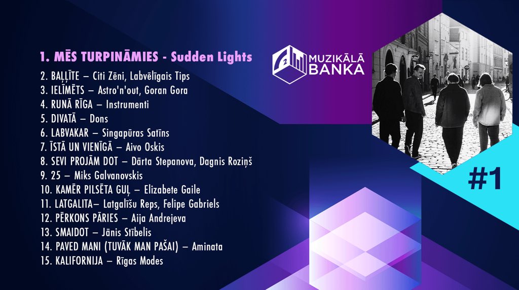 💜🥳 Top 15 virsotnē grupa <a href="/SuddenLightsLV/">Sudden Lights</a>! 
👏🏻 Topā iekļuvusi dziedātāja Aminata un grupa <a href="/RigasModes/">Rīgas Modes</a>! 
💜 Balso - ej.uz/MB2023