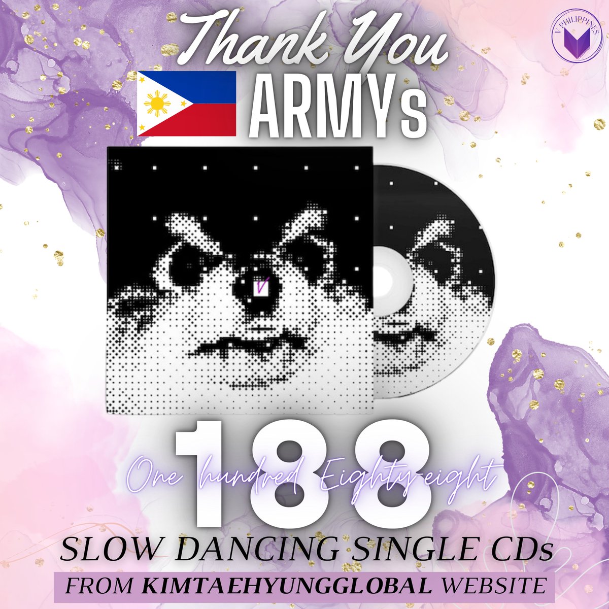 TAETAE_PH's tweet photo. Additional units of the SLOW DANCING SINGLE CDs ordered thru V Philippines from KTHGlobal have been secured &amp; paid for today for a total of 188 CDs 🎉🎉🎉

Thank you, 🇵🇭 ARMYs, for supporting Taehyung &amp; his music. Let's keep streaming as we wait for the CDs &amp; #Layover's release. https://t.co/WGvUoeKWD4