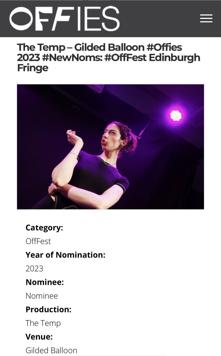 TheatreShowsPR's tweet photo. So very proud to say ‘The Temp’ has been nominated for @OffWestEndCom 🎭❤️😱😍🎭 congratulations @falafelemons &amp; @amscordato on this exciting nomination for an amazing debut at @edfringe ❤️♥️💖💙💗💜💛💚🖤💝💟🫶🤍🤎❤️‍🔥 @Gildedballoon #Offies #edfringe23 #comedy #theatre #tempjob https://t.co/QrpsLOWrP1