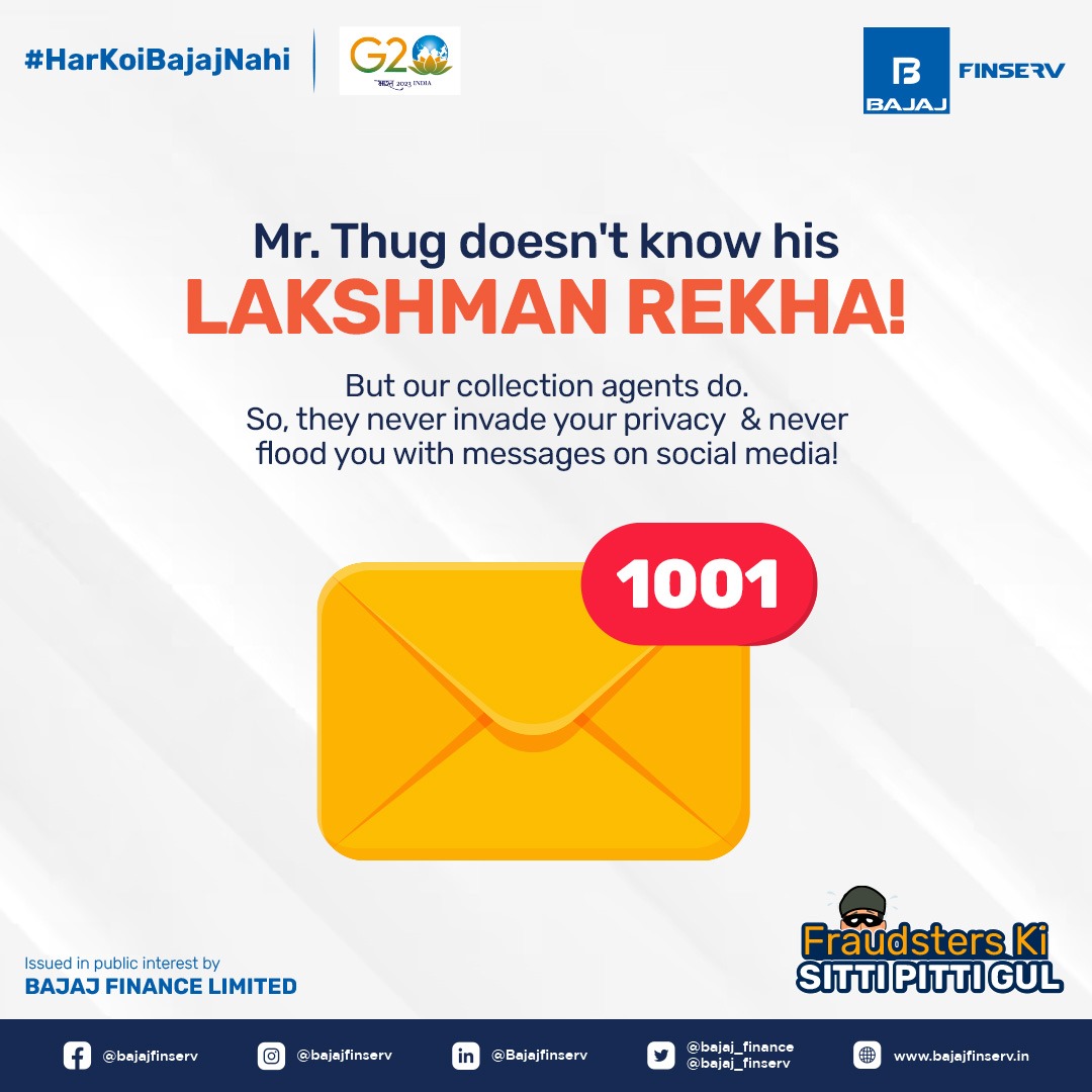 Don't fall for scammers & #cyberfrauds sweet talk! #SocialMedia is your kingdom, and it's time to set the rules! Don't allow Mr. Thug & his crew fool you. Block & report any sketchy accounts you spot! 
Remember, original #BajajFinance agents will never slide into your social…