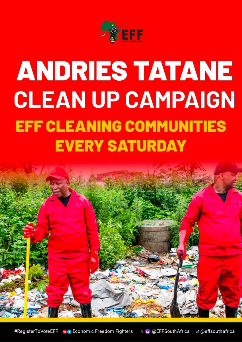 Saturdays are for cleaning up communities where our people live in. It is our duty to clean after our communities and educate our people about keeping the communities clean! #EFFAndriesTataneCleanUpCampaign