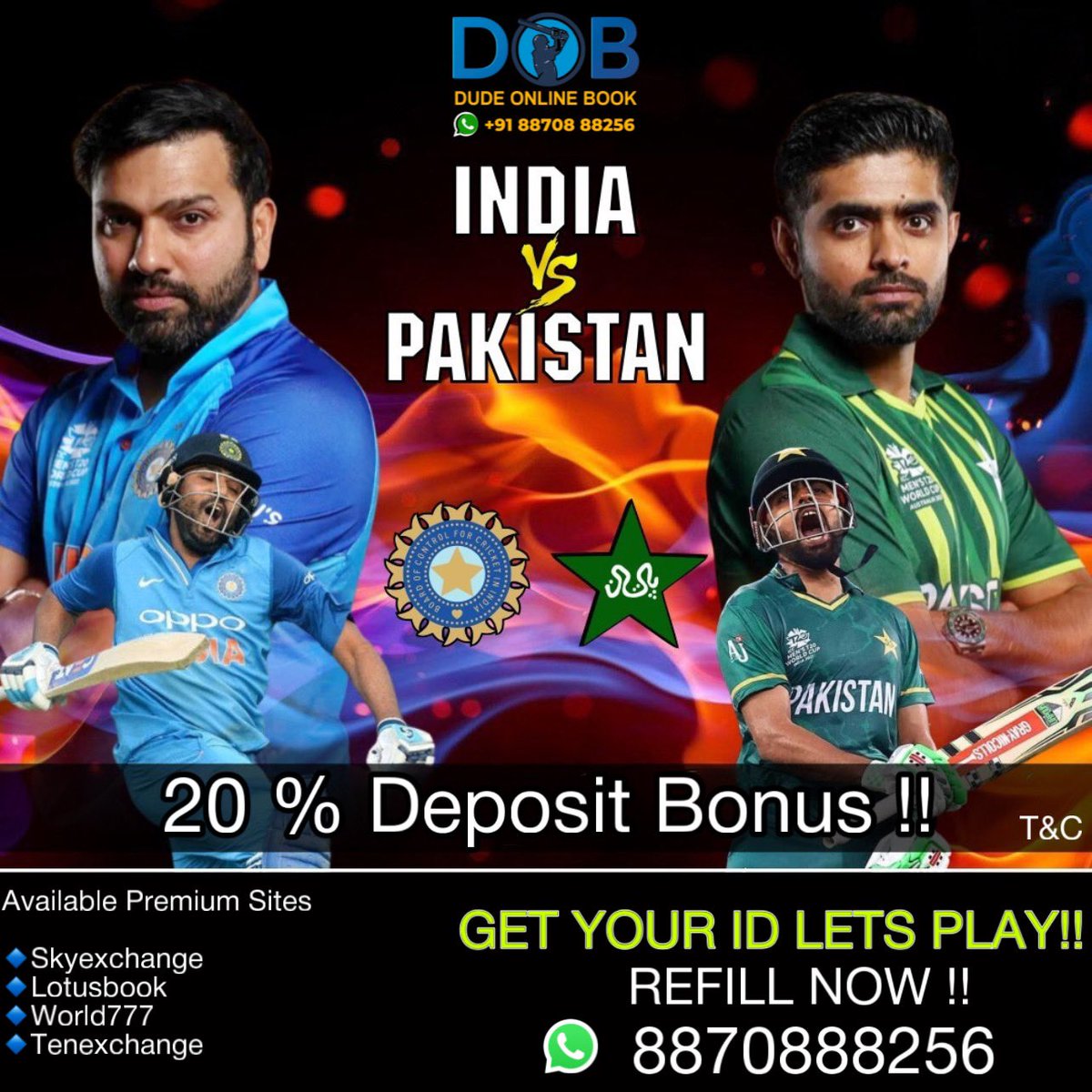 DudeOnlineBook's tweet photo. “ The Battle Of Pride about to Start”

Get 20 % Deposit Bonus ahead of #INDvsPAK clash !!

Win Big by backing your favourite Team !!

Get your ids Let’s Play !!

All premium sites, Master &amp; Super Master Pannels available.

For ids/Refill WhatsApp Now 👇🏻

https://t.co/qd0QjTDp97 https://t.co/IF5Moo19uQ