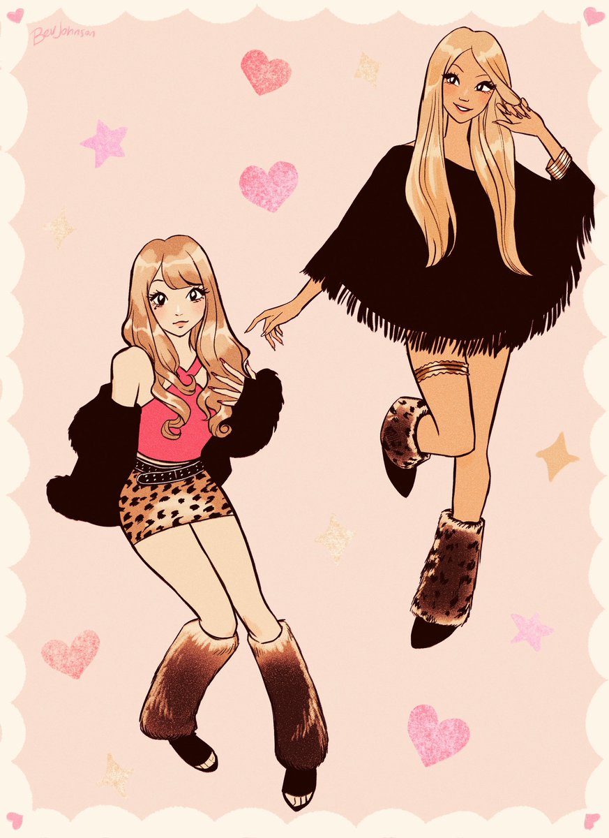2girls multiple girls skirt blonde hair dark skin heart dark-skinned female  illustration images