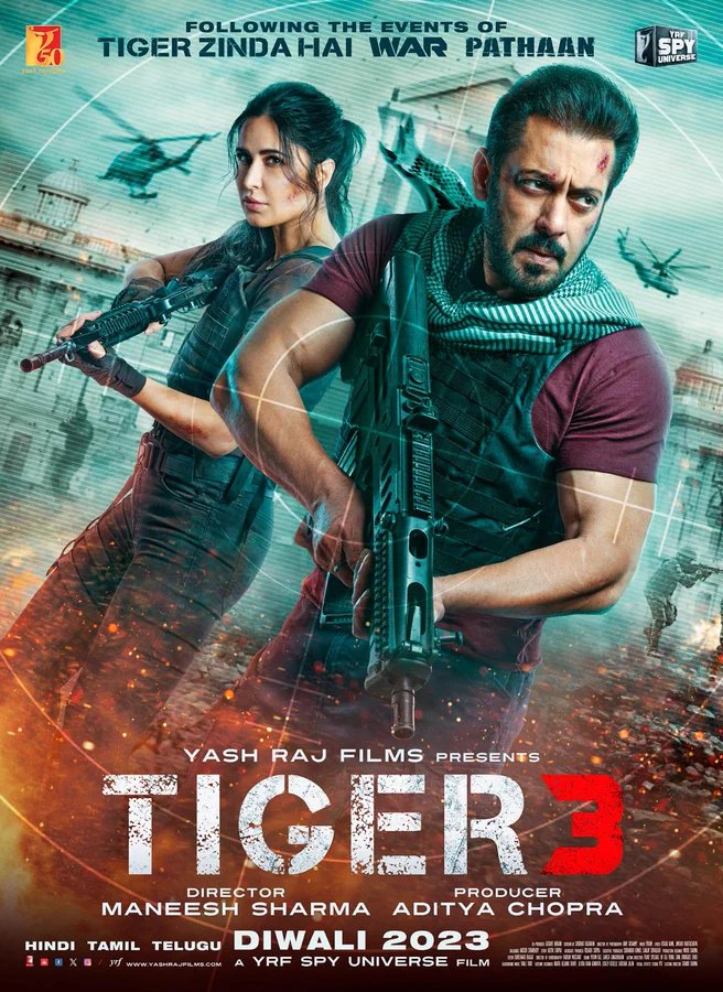 RockSikender's tweet photo. BOOOMM
WHATTAA POSTER TIGER IS BACK TO
RULE THE JUNGLE
@yrfdrops the #Tiger3, the fifth film from the fabled YRF Spy Universe! #Tiger3, releasing this Diwali in Hindi, Tamil & Telugu, follows the events of #TigerZindaHai #War & #Pathaan!! @beingsalmankhan
@katrinakaif #Maneesh https://t.co/0N9bl7MW0J