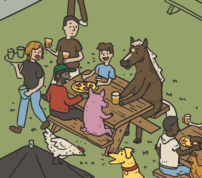 ColtonFloris's tweet photo. counting this drawing of a horse sitting at a picnic table as one of my greatest achievements in art https://t.co/sGcUSv8qpK