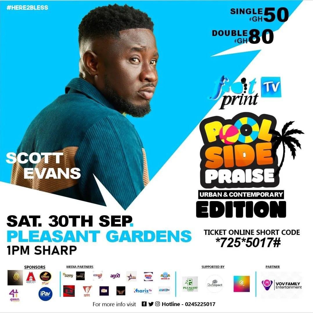 vpjglobal's tweet photo. Join Urban Gospel Artistes @lilzigintown &amp; @Scottevanszb at the Footprint TV Pool Side Praise this September. Grab your ticket online via *725*5017#. See you there 🍀

#poolsidepraise #blogger https://t.co/XTVDNST7AB