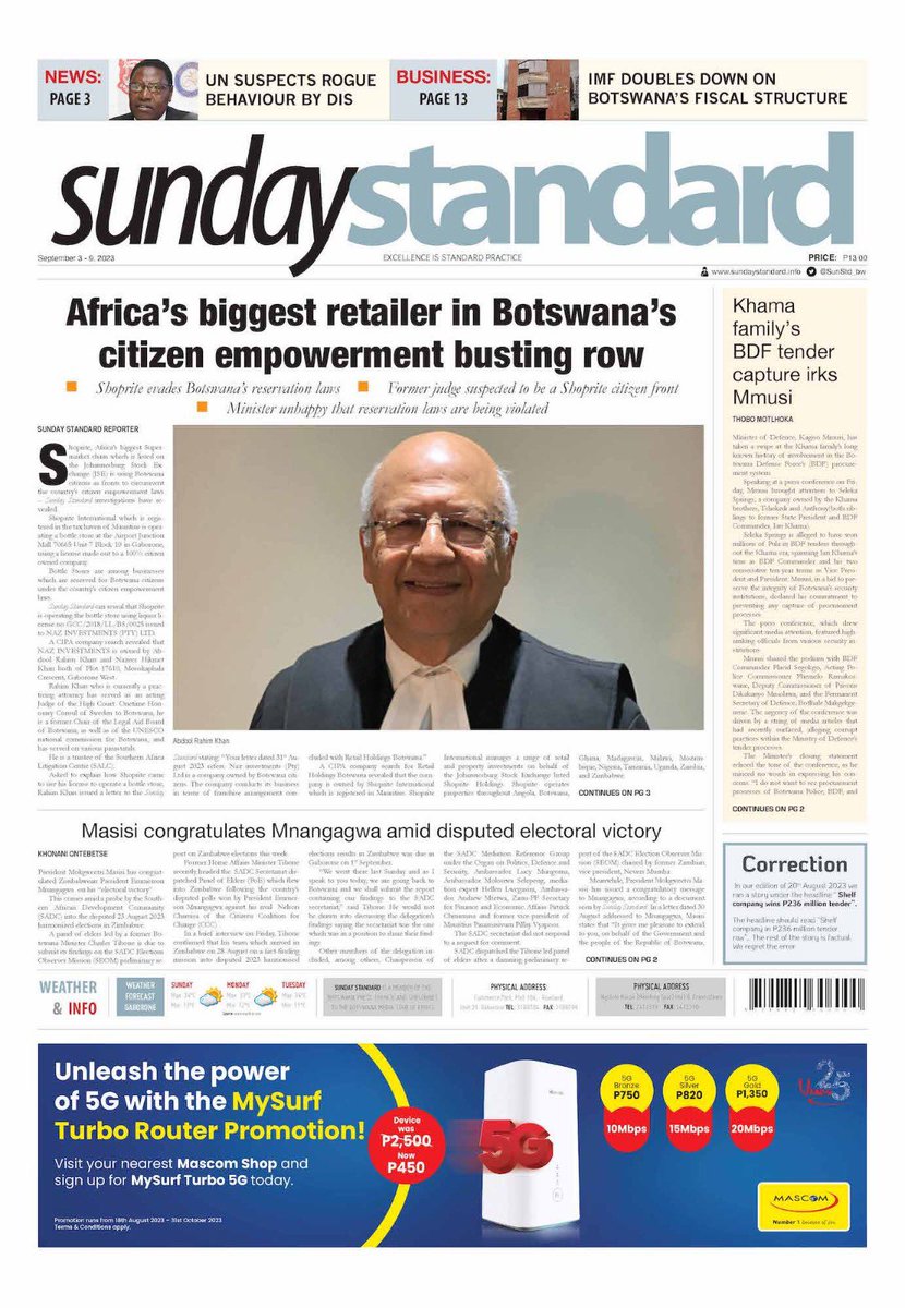 Sunday Standard Botswana (@sunstd_bw) on Twitter photo Pick up the latest copy of <a href="/SunStd_bw/">Sunday Standard Botswana</a> in stores or Visit sundaystandard.info to subscribe and access our digital copy. Pick up the latest copy of <a href="/SunStd_bw/">Sunday Standard Botswana</a> in stores or Visit sundaystandard.info to subscribe and access our digital copy.