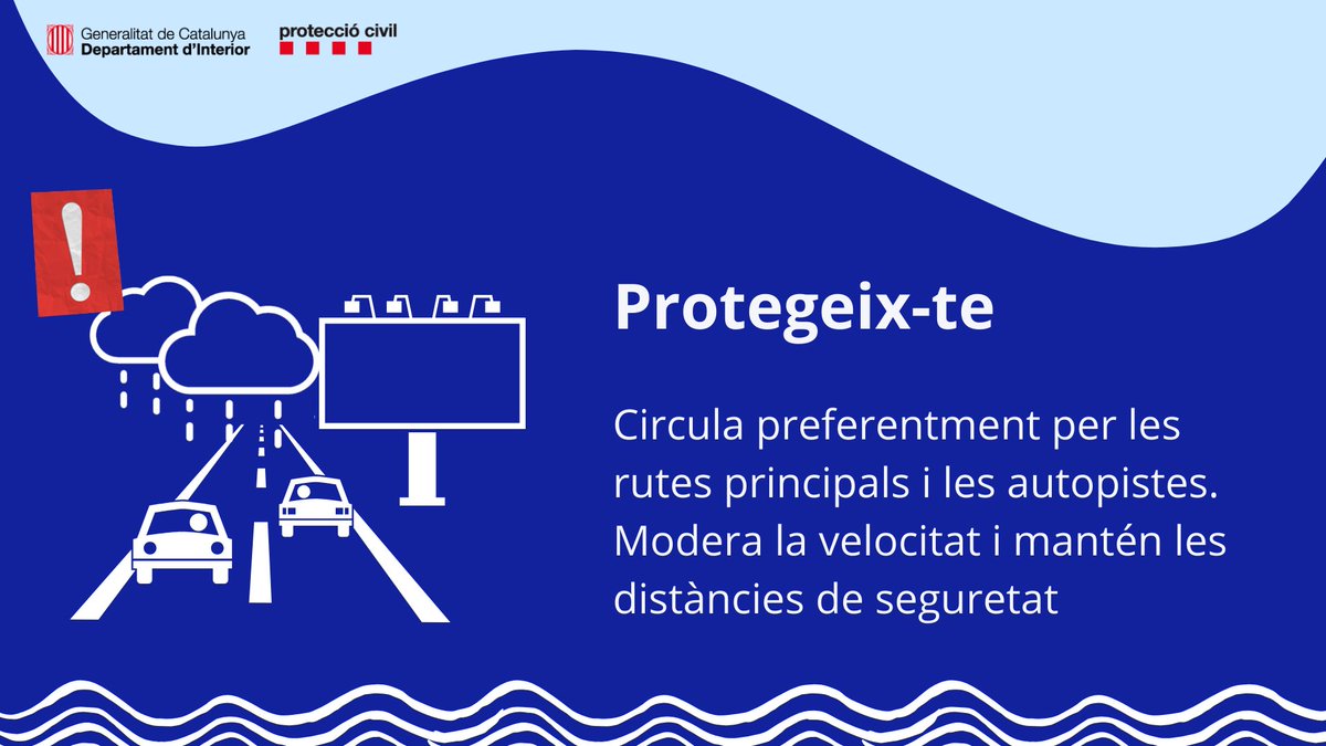 emergenciescat's tweet photo. Amb previsió de pluges que poden ser intenses avui dissabte:

✅ Informa't de les prediccions del @meteocat i de l'estat del @transit 

✅ Circula preferentment per les rutes principals

✅ No travessis rieres ni zones que es puguin inundar

#INUNCAT https://t.co/X0gn8F3csx