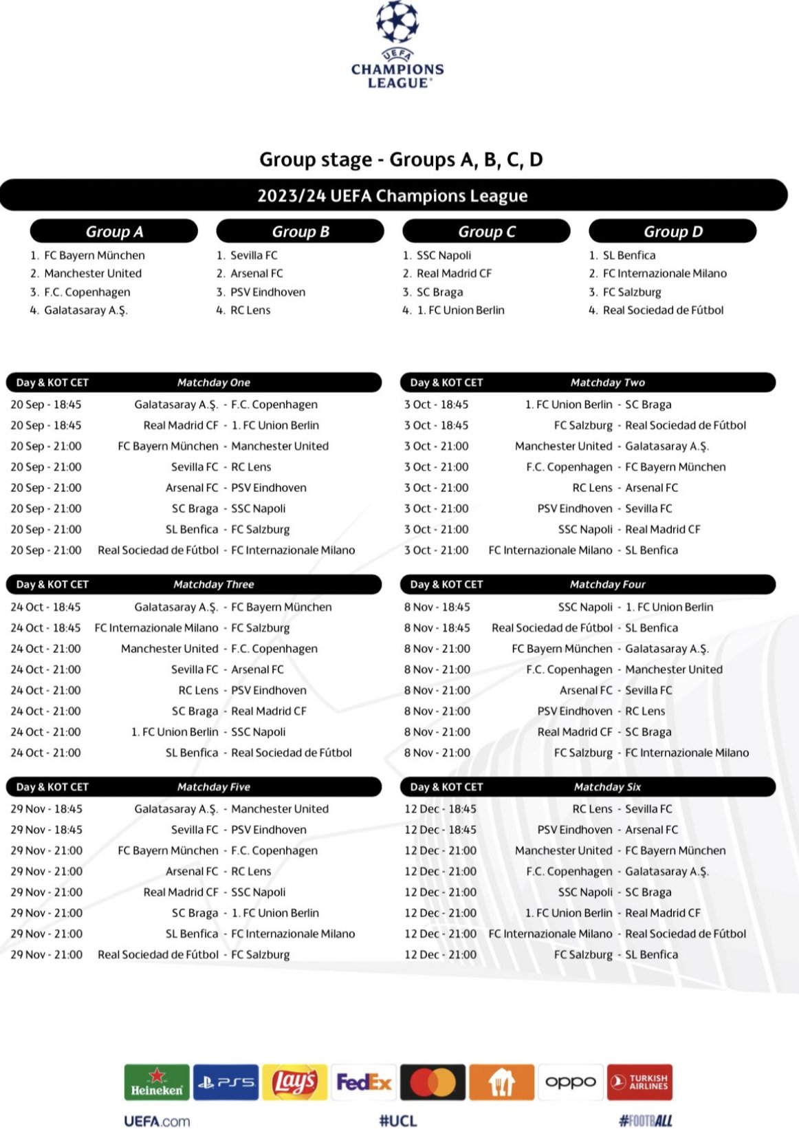 Champions League 2023/24: quando começa, times classificados, data