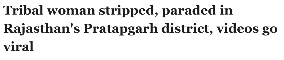 ARanganathan72's tweet photo. Horror unabated. A tribal woman in Rajasthan is stripped and paraded for over a kilometre, the police act two days later and only after videos go viral.

Last year Rajasthan recorded 44,407 crimes against women. 7,093 women were raped. 18 women were kidnapped - every single day. https://t.co/AQjrNckJ6Y