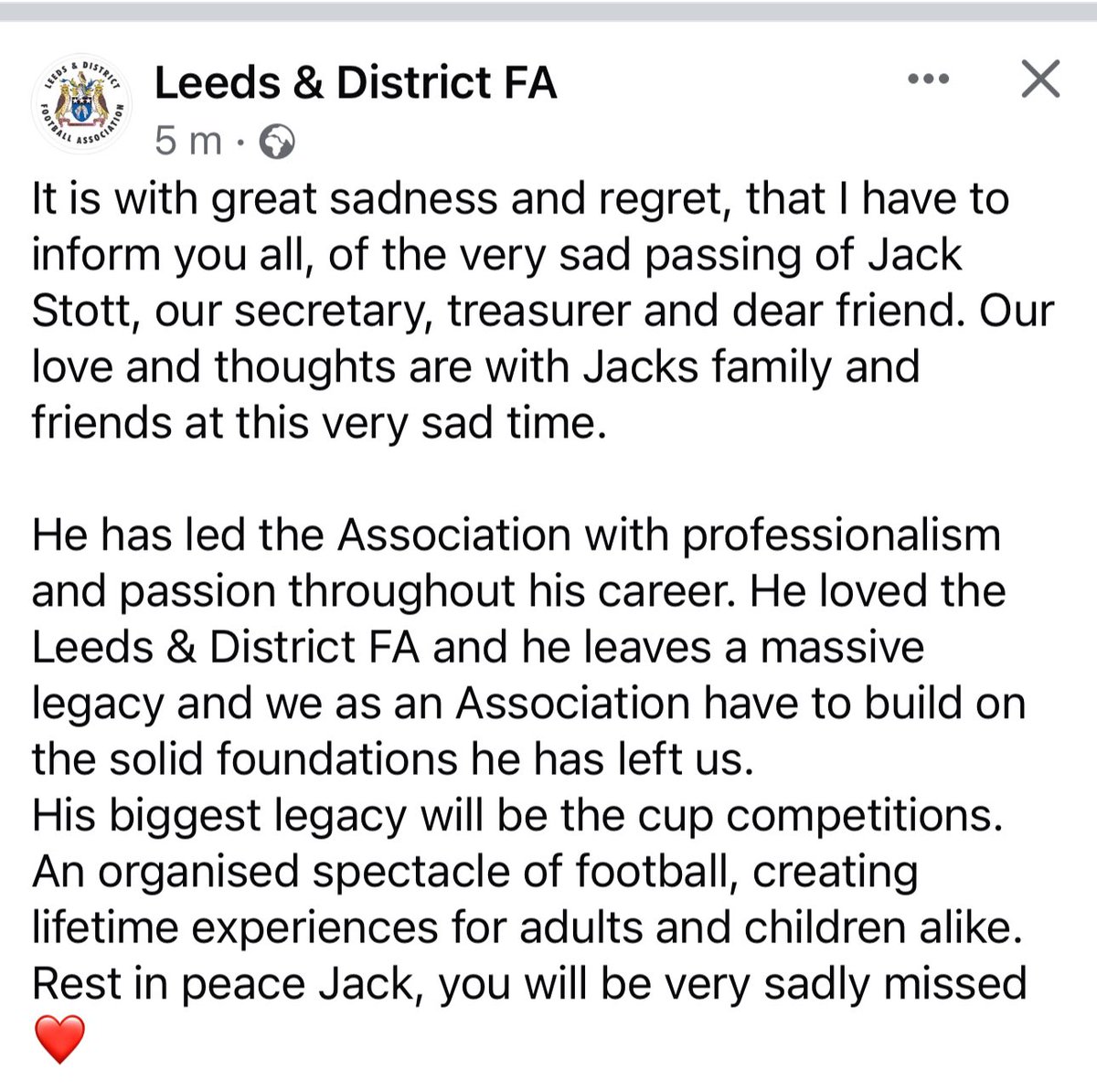 SAD NEWS
<a href="/WestRidingFA/">West Riding FA</a> 
<a href="/OfficialYAL/">Yorkshire Amateur Association Football League</a> 
<a href="/WYAFLOfficial/">WYAFL</a> 
<a href="/GarforthJFL/">Garforth JFL</a>