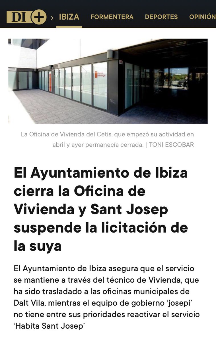 milena_herrera's tweet photo. Sin prisa pero sin pausa, desmantelando servicios públicos en tiempo récord. 
Ibiza se queda sin oficina de vivienda a pesar de estar subvencionada por el Govern por un periodo de 4 años. Porque claro, en Ibiza no hay problemas de vivienda ni gente a la que asesorar 😤 #EsElPP https://t.co/jJCK3FU2kb