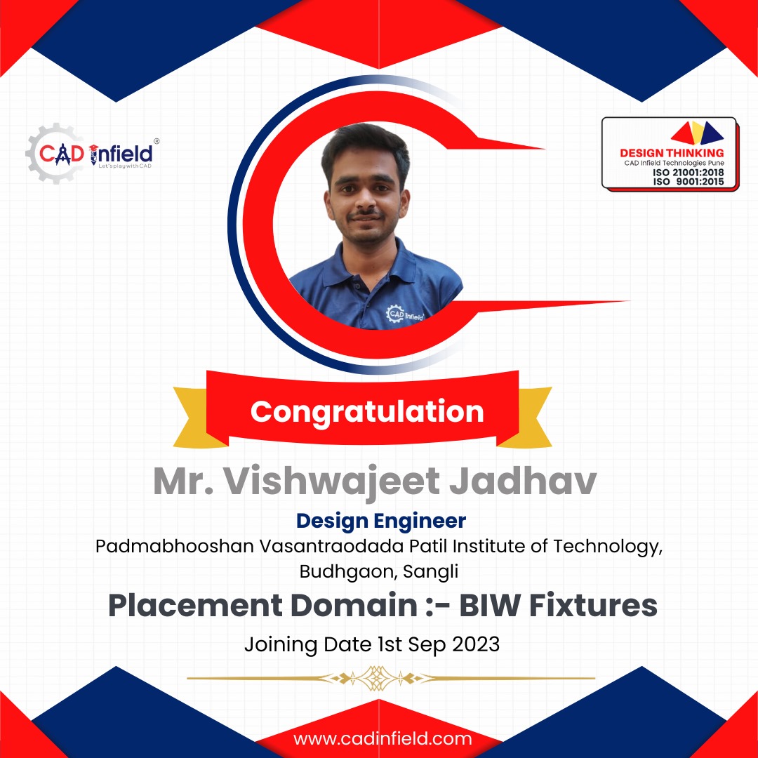 CAD Infield  #SuccessDiary....

Congratulations 💐🥳💐  Mr. Vishwajeet Jadhav Padmabhooshan Vasantraodada Patil Institute of Technology Budhgaon, Sangli for getting placed In Domain of BIW Fixtures
 
Joining 1st Sep 2023

 #domain #KnowledgeIsPower #design #future #learning