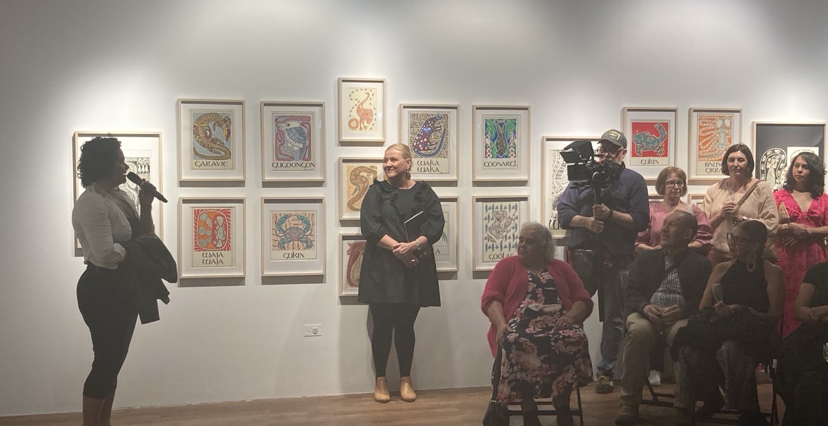 ea_findlay's tweet photo. Wonderful celebration of Ron Hurley @brgbundaberg—@QCAGriffith first Indigenous graduate—curated by Angelina Hurley. Ivy Minniecon, Gooreng Gooreng woman and CAIA alum, showing works inspired by Hurley's legacy. An honour to meet Pamela Croft, QCA's first Indiginous doctorate. https://t.co/EYBVE9j2Yl