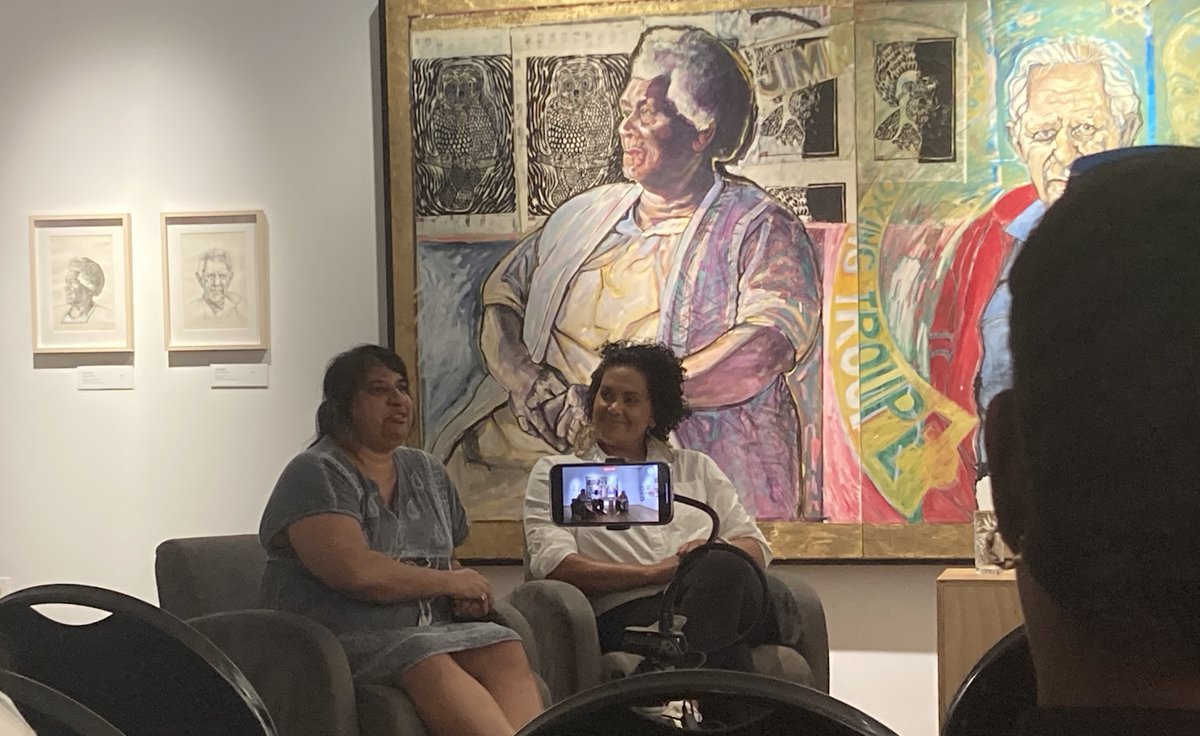 Wonderful celebration of Ron Hurley <a href="/brgbundaberg/">BRG Bundaberg</a>—<a href="/QCAGriffith/">QCA Griffith</a> first Indigenous graduate—curated by Angelina Hurley. Ivy Minniecon, Gooreng Gooreng woman and CAIA alum, showing works inspired by Hurley's legacy. An honour to meet Pamela Croft, QCA's first Indiginous doctorate.