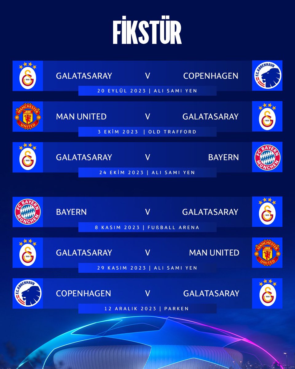🗓 Galatasarayımızın, <a href="/ChampionsLeague/">UEFA Champions League</a> A Grubu’ndaki fikstürü. 👇 #UCL